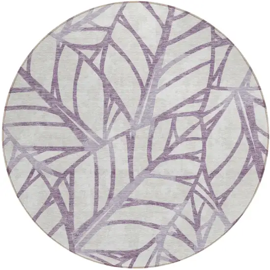 8' Purple Lavender And Beige Round Floral Washable Indoor Outdoor Area Rug Photo 1