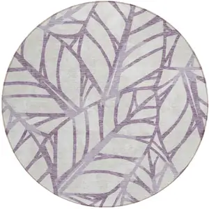 Photo of 8' Purple Lavender And Beige Round Floral Washable Indoor Outdoor Area Rug