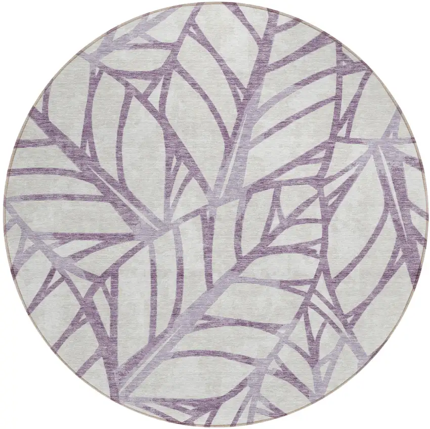 8' Purple Lavender And Beige Round Floral Washable Indoor Outdoor Area Rug Photo 1