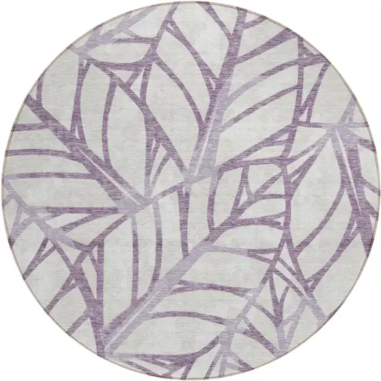8' Purple Lavender And Beige Round Floral Washable Indoor Outdoor Area Rug Photo 1