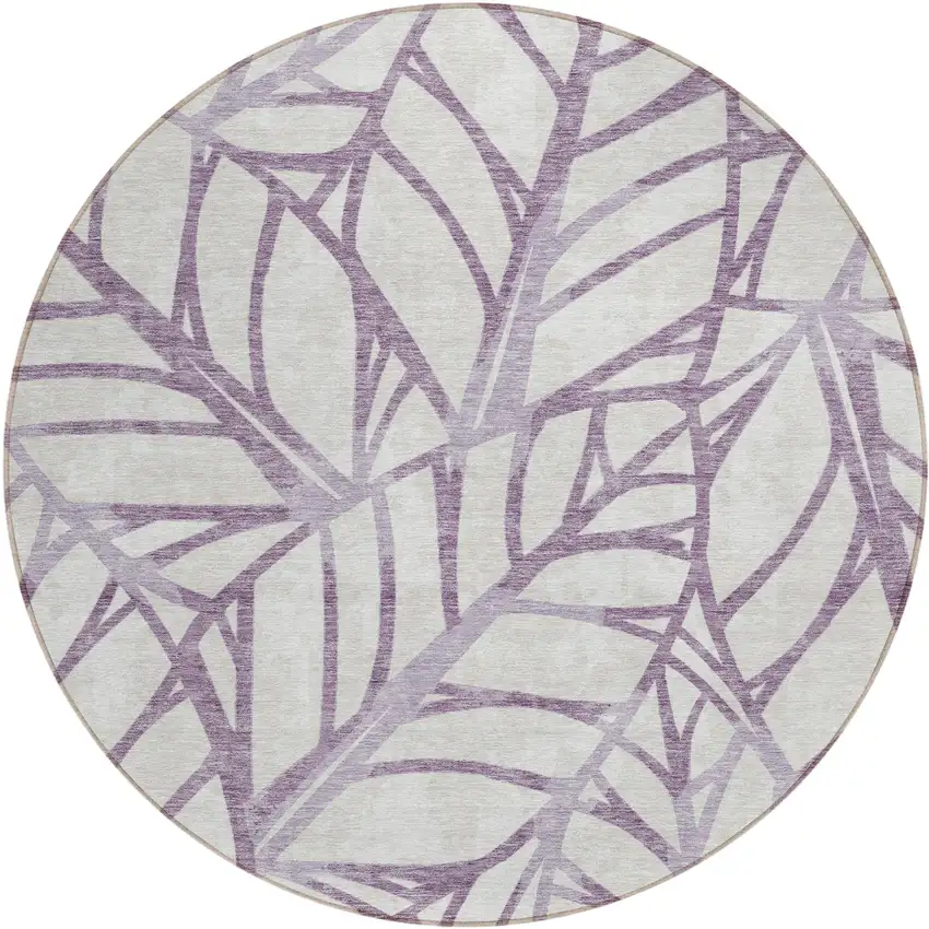 8' Purple Lavender And Beige Round Floral Washable Indoor Outdoor Area Rug Photo 1