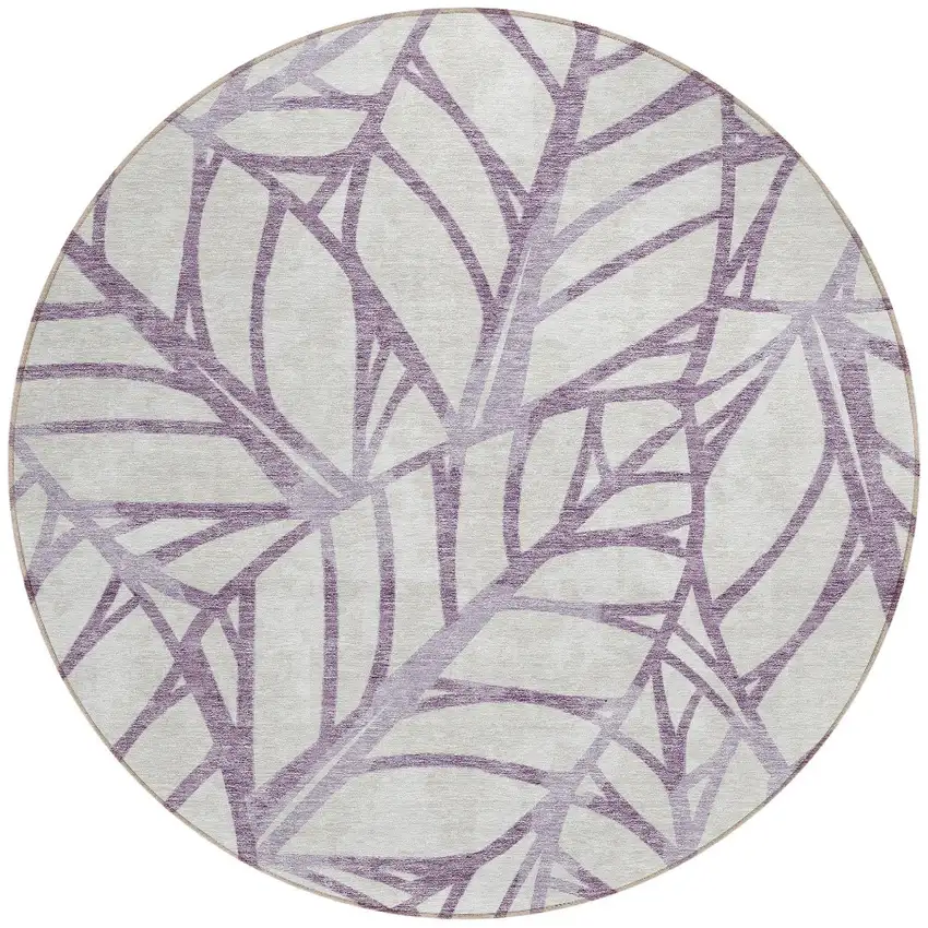 8' Purple Lavender And Beige Round Floral Washable Indoor Outdoor Area Rug Photo 5