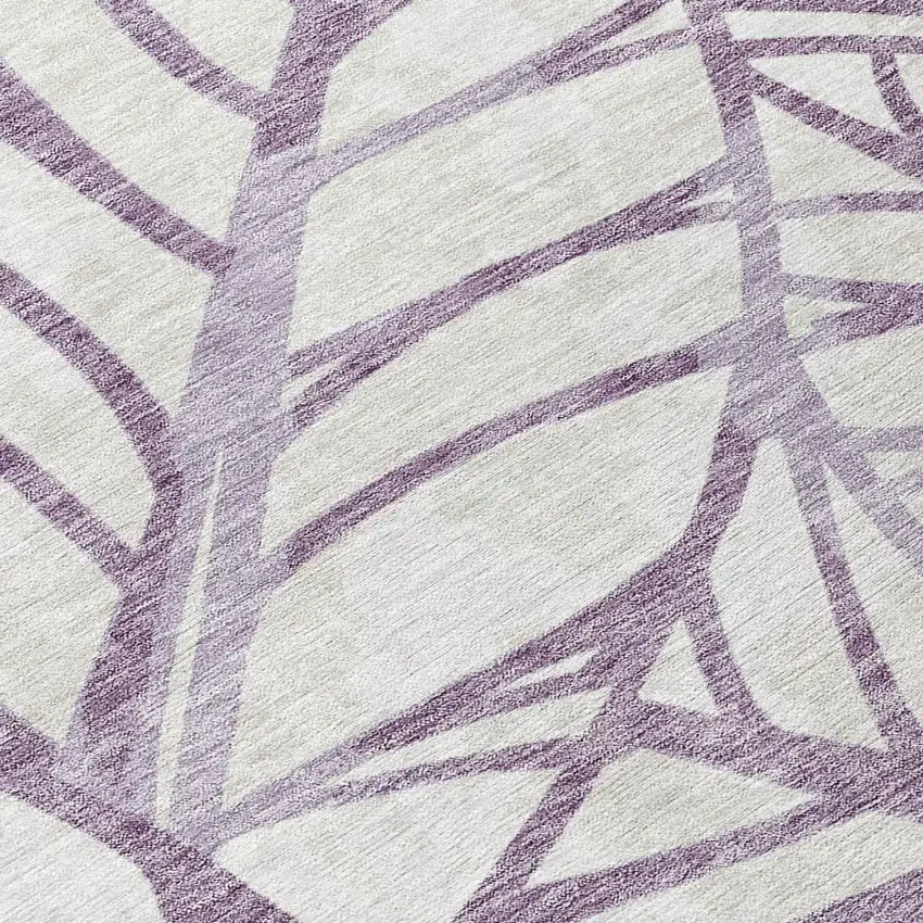 8' Purple Lavender And Beige Round Floral Washable Indoor Outdoor Area Rug Photo 9
