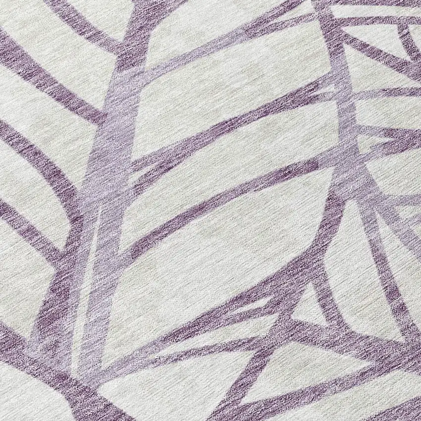 8' Purple Lavender And Beige Round Floral Washable Indoor Outdoor Area Rug Photo 9