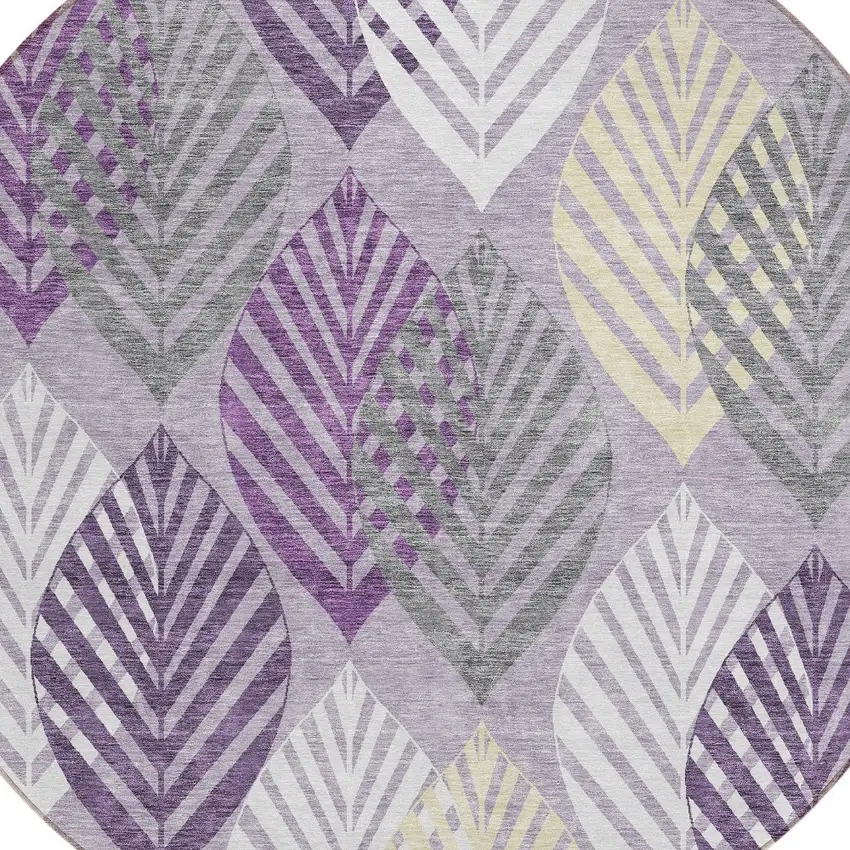 8' Purple Lavender And Beige Round Floral Washable Indoor Outdoor Area Rug Photo 6