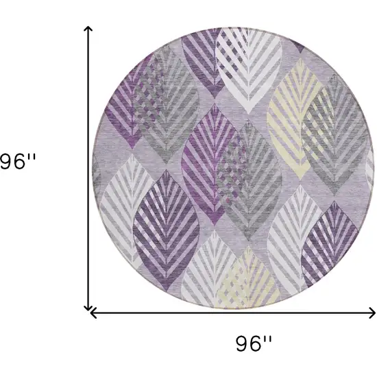 8' Purple Lavender And Beige Round Floral Washable Indoor Outdoor Area Rug Photo 9