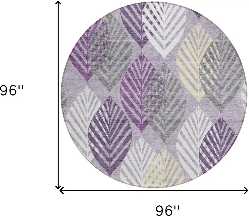 8' Purple Lavender And Beige Round Floral Washable Indoor Outdoor Area Rug Photo 9