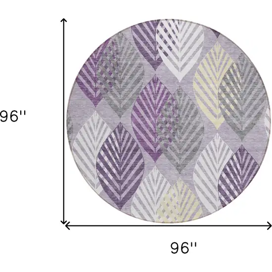 8' Purple Lavender And Beige Round Floral Washable Indoor Outdoor Area Rug Photo 9