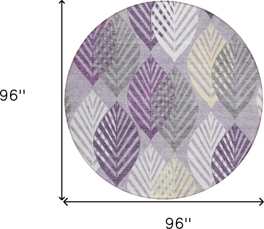 8' Purple Lavender And Beige Round Floral Washable Indoor Outdoor Area Rug Photo 9