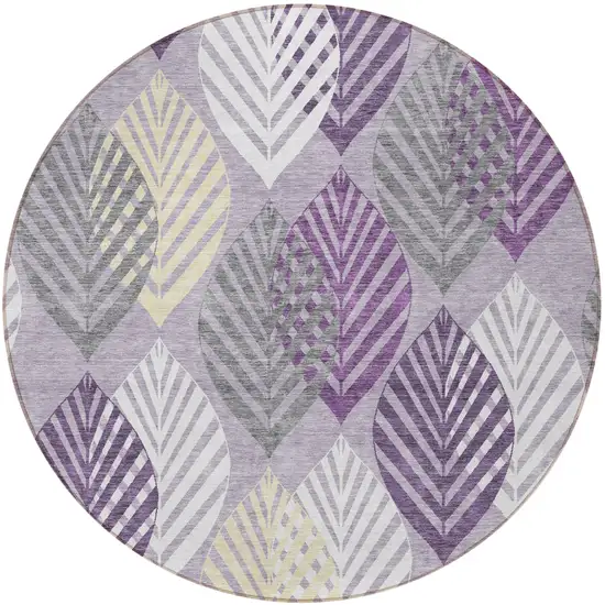 8' Purple Lavender And Beige Round Floral Washable Indoor Outdoor Area Rug Photo 6