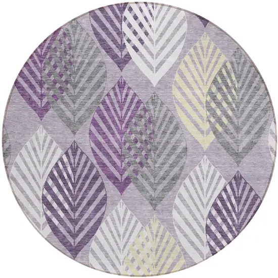 8' Purple Lavender And Beige Round Floral Washable Indoor Outdoor Area Rug Photo 2