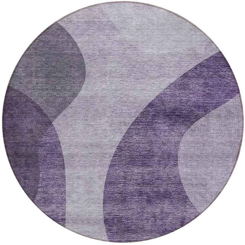 8' Purple Lavender And Eggplant Round Abstract Washable Indoor Outdoor Area Rug Photo 5