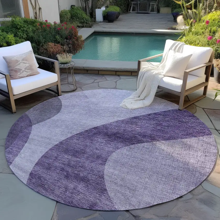 8' Purple Lavender And Eggplant Round Abstract Washable Indoor Outdoor Area Rug Photo 6