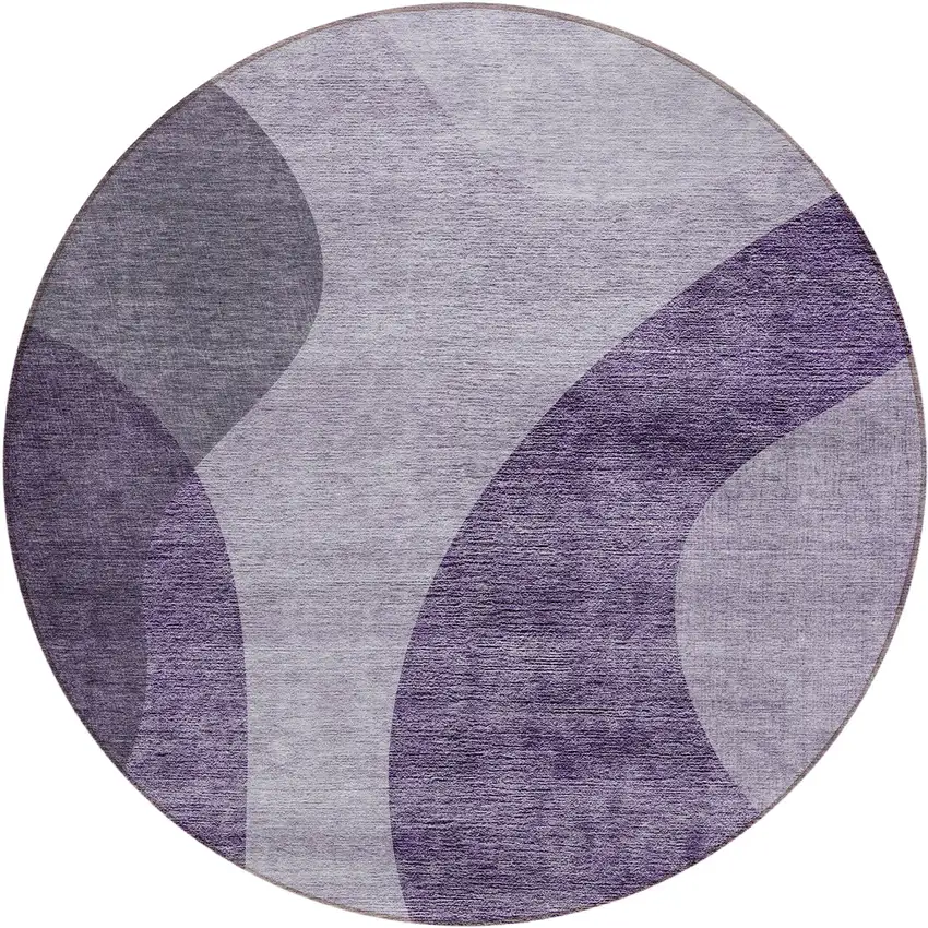 8' Purple Lavender And Eggplant Round Abstract Washable Indoor Outdoor Area Rug Photo 2
