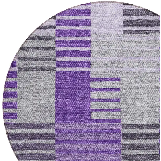 8' Purple Lavender And Eggplant Round Striped Washable Indoor Outdoor Area Rug Photo 4