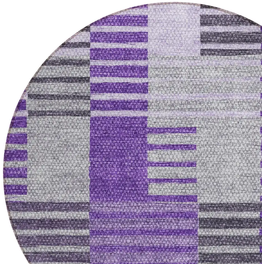 8' Purple Lavender And Eggplant Round Striped Washable Indoor Outdoor Area Rug Photo 4