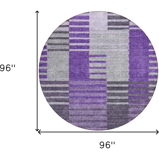 8' Purple Lavender And Eggplant Round Striped Washable Indoor Outdoor Area Rug Photo 3