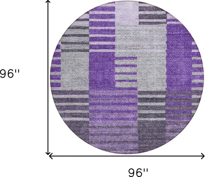 8' Purple Lavender And Eggplant Round Striped Washable Indoor Outdoor Area Rug Photo 3