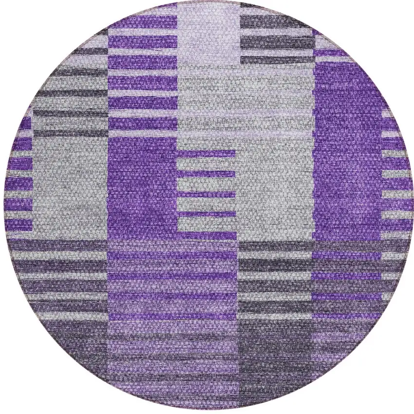 8' Purple Lavender And Eggplant Round Striped Washable Indoor Outdoor Area Rug Photo 5