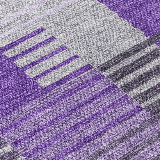 8' Purple Lavender And Eggplant Round Striped Washable Indoor Outdoor Area Rug Photo 8