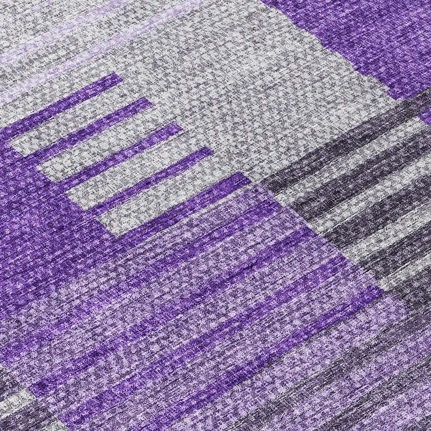 8' Purple Lavender And Eggplant Round Striped Washable Indoor Outdoor Area Rug Photo 8