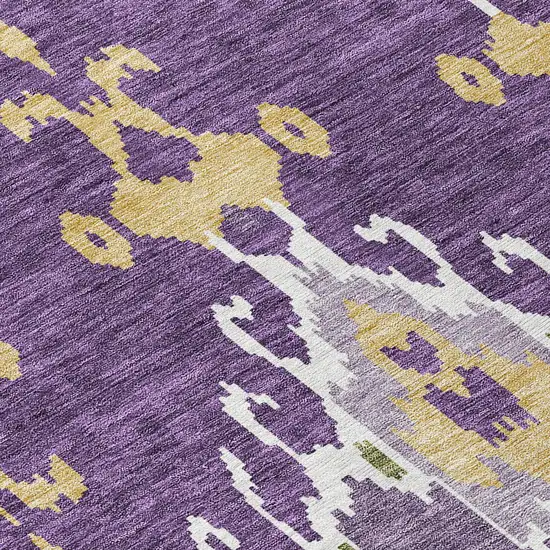 8' Purple Lavender And Gold Round Ikat Washable Indoor Outdoor Area Rug Photo 4