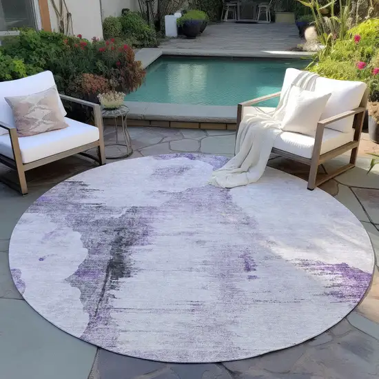 8' Purple Lavender And Gray Round Abstract Washable Indoor Outdoor Area Rug Photo 5