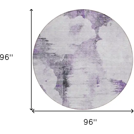 8' Purple Lavender And Gray Round Abstract Washable Indoor Outdoor Area Rug Photo 7