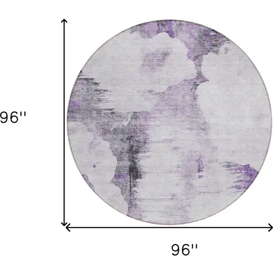8' Purple Lavender And Gray Round Abstract Washable Indoor Outdoor Area Rug Photo 7