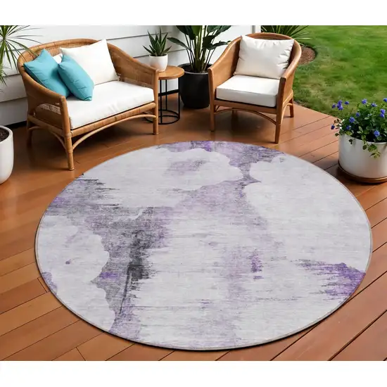 8' Purple Lavender And Gray Round Abstract Washable Indoor Outdoor Area Rug Photo 1