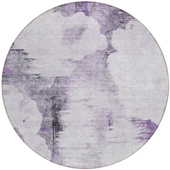 8' Purple Lavender And Gray Round Abstract Washable Indoor Outdoor Area Rug Photo 4