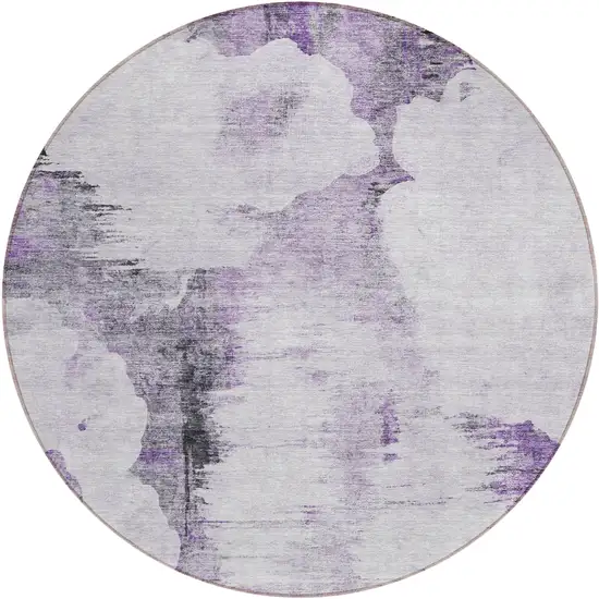 8' Purple Lavender And Gray Round Abstract Washable Indoor Outdoor Area Rug Photo 1