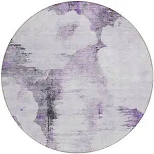 Photo of 8' Purple Lavender And Gray Round Abstract Washable Indoor Outdoor Area Rug
