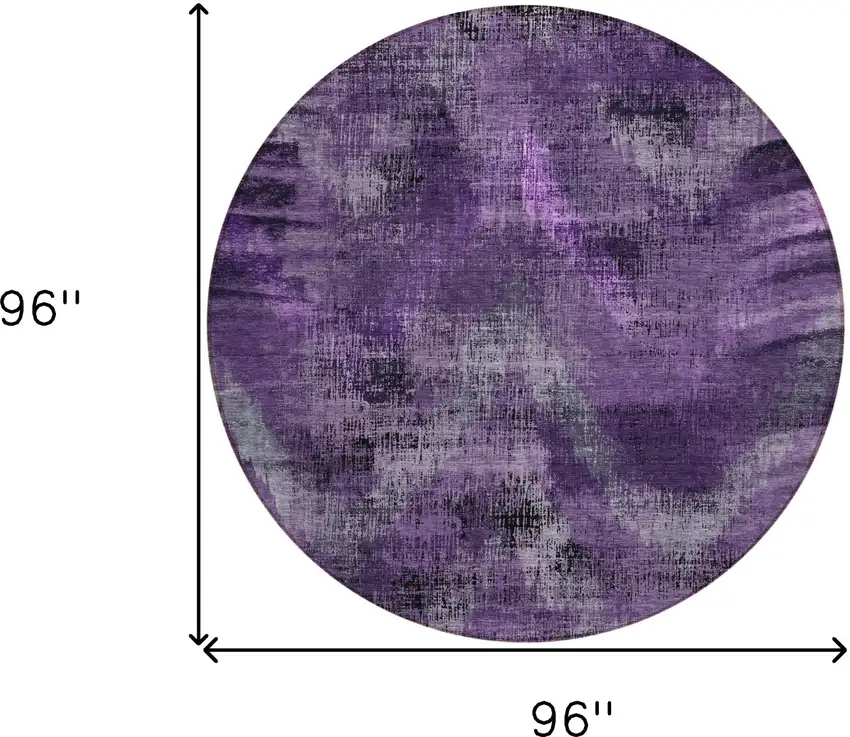 8' Purple Lavender And Gray Round Abstract Washable Indoor Outdoor Area Rug Photo 3