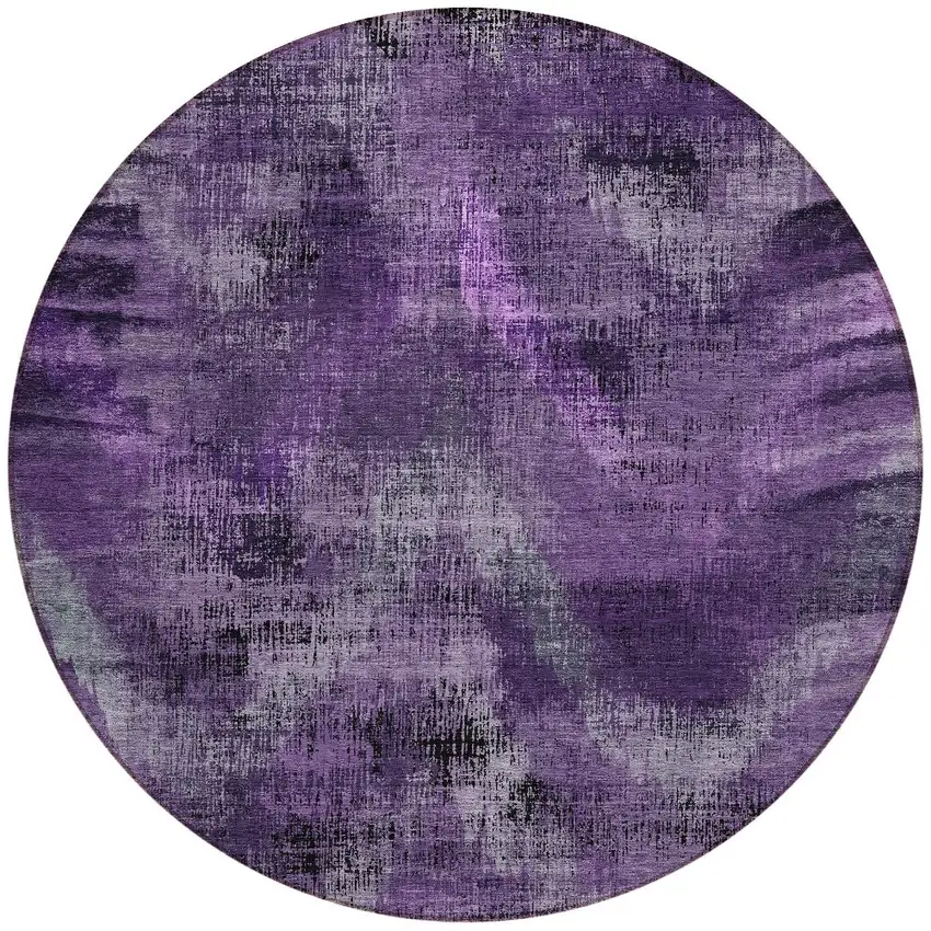 8' Purple Lavender And Gray Round Abstract Washable Indoor Outdoor Area Rug Photo 5