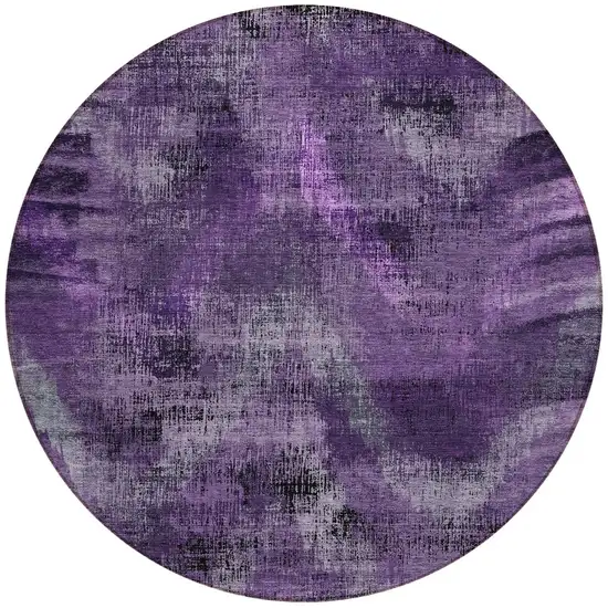 8' Purple Lavender And Gray Round Abstract Washable Indoor Outdoor Area Rug Photo 5