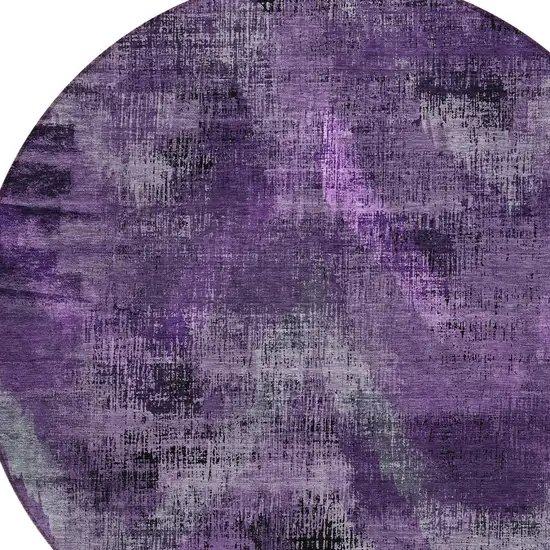 8' Purple Lavender And Gray Round Abstract Washable Indoor Outdoor Area Rug Photo 4