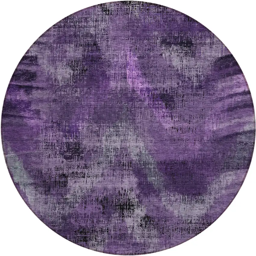8' Purple Lavender And Gray Round Abstract Washable Indoor Outdoor Area Rug Photo 2