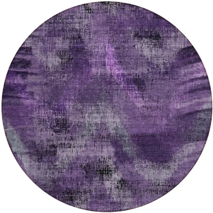 8' Purple Lavender And Gray Round Abstract Washable Indoor Outdoor Area Rug Photo 2
