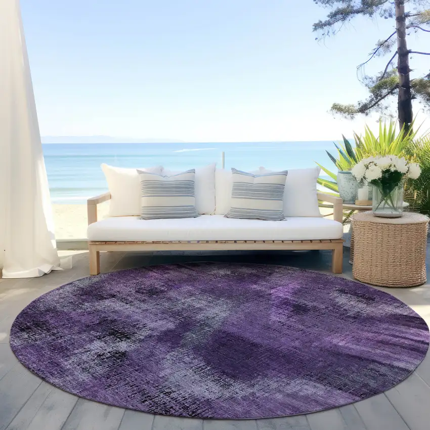 8' Purple Lavender And Gray Round Abstract Washable Indoor Outdoor Area Rug Photo 6