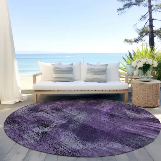 8' Purple Lavender And Gray Round Abstract Washable Indoor Outdoor Area Rug Photo 6