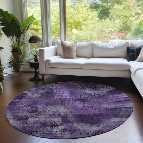 8' Purple Lavender And Gray Round Abstract Washable Indoor Outdoor Area Rug Photo 7