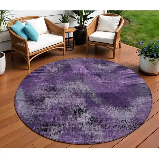 8' Purple Lavender And Gray Round Abstract Washable Indoor Outdoor Area Rug Photo 1