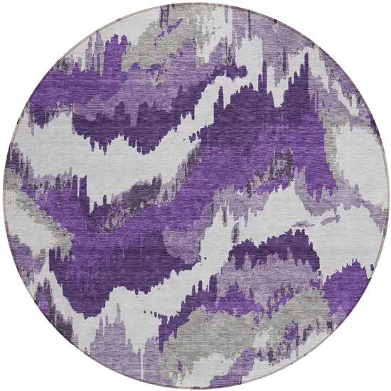 8' Purple Lavender And Gray Round Abstract Washable Indoor Outdoor Area Rug Photo 2