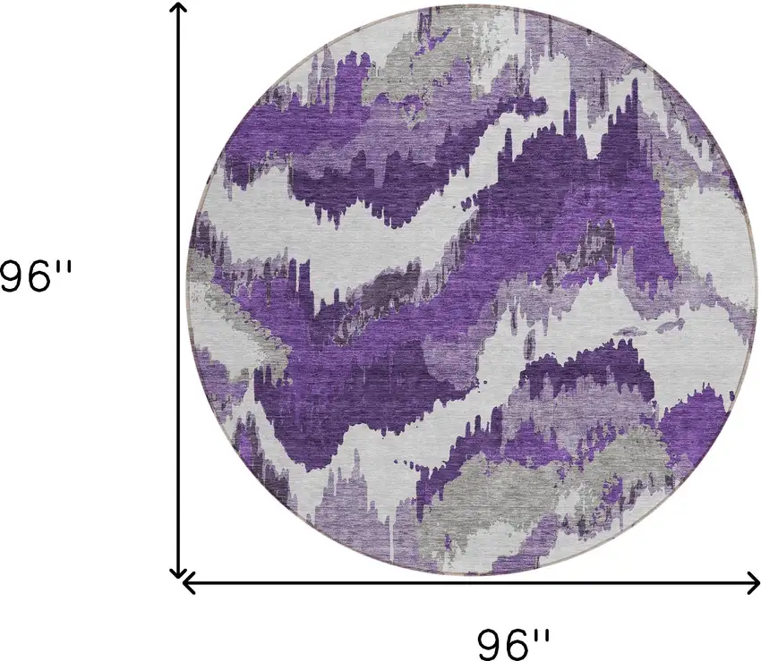 8' Purple Lavender And Gray Round Abstract Washable Indoor Outdoor Area Rug Photo 3