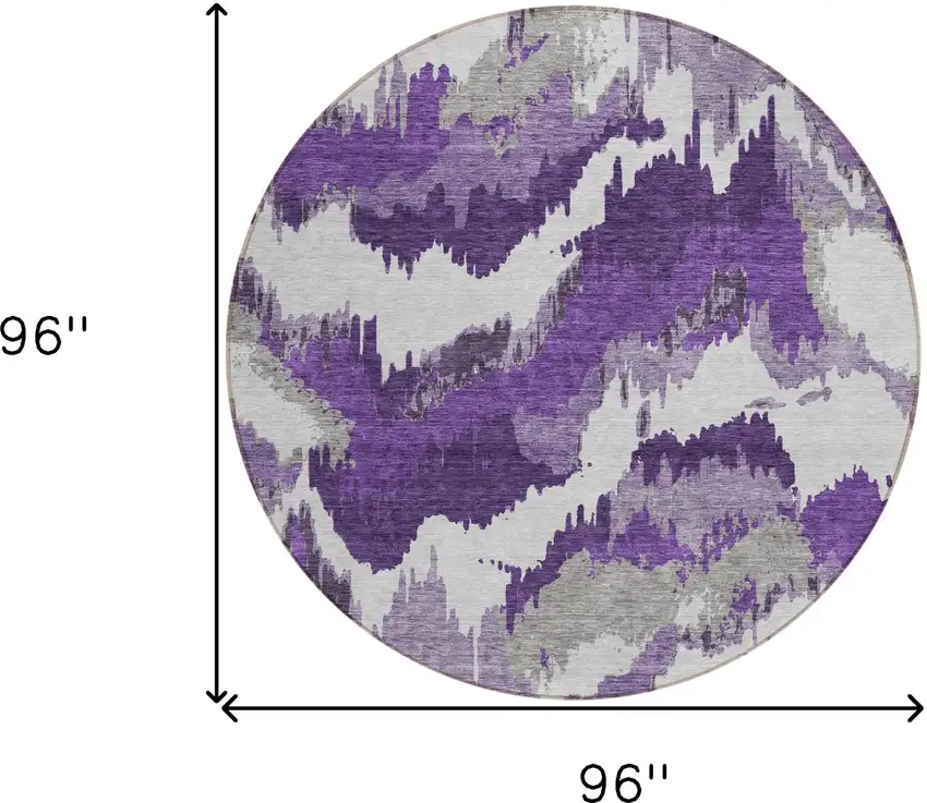 8' Purple Lavender And Gray Round Abstract Washable Indoor Outdoor Area Rug Photo 3