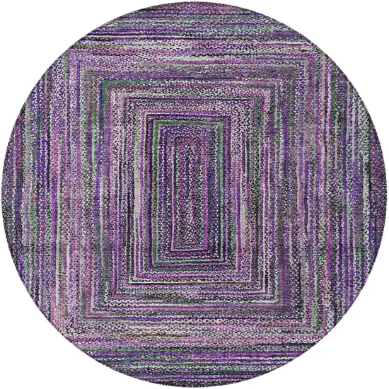 8' Purple Lavender And Gray Round Geometric Washable Indoor Outdoor Area Rug Photo 3