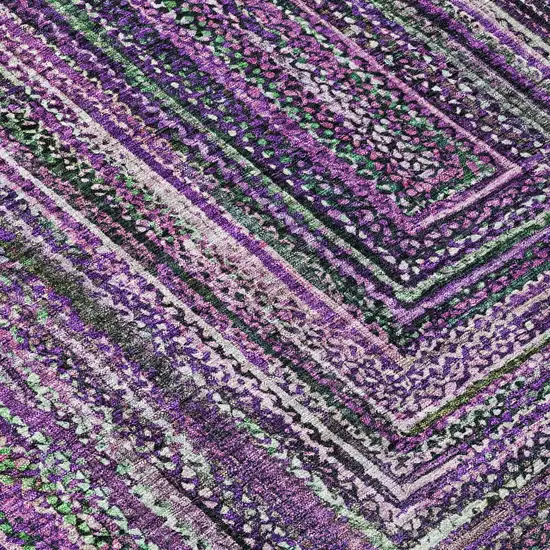 8' Purple Lavender And Gray Round Geometric Washable Indoor Outdoor Area Rug Photo 8