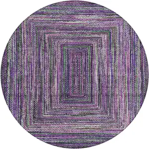 Photo of 8' Purple Lavender And Gray Round Geometric Washable Indoor Outdoor Area Rug