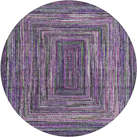 8' Purple Lavender And Gray Round Geometric Washable Indoor Outdoor Area Rug Photo 1
